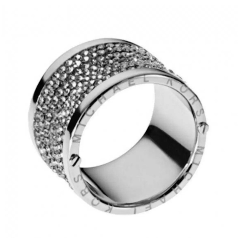 Michael Kors Silver Crystal Pave Barrel Ring